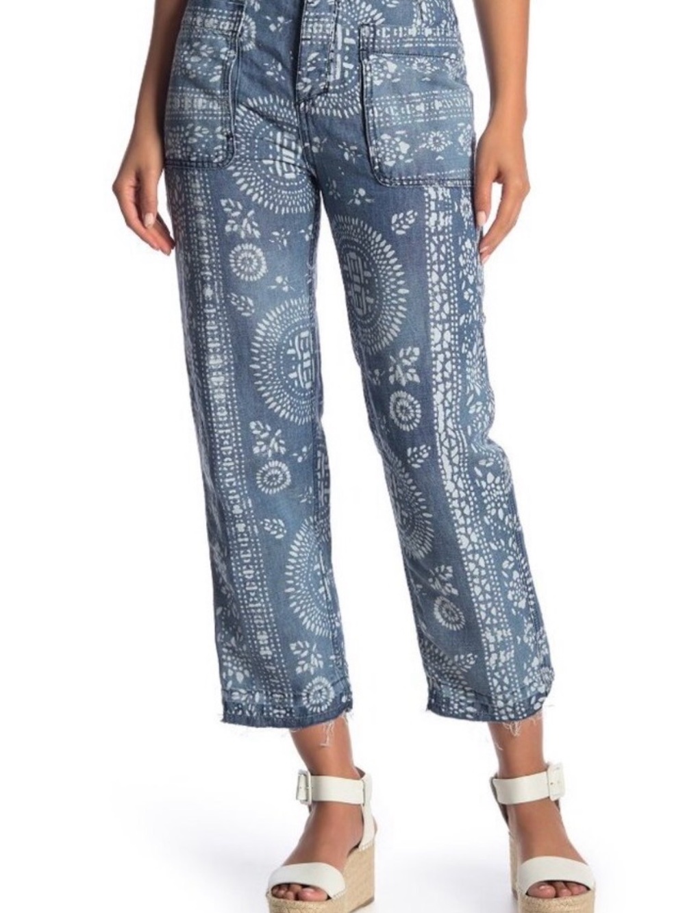 Free People Island Vibes printed cropped linen-blend pants